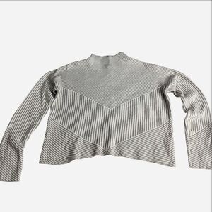 Cynthia Rowley Womens Mock Neck Striped White & Tan Sweater Size M Crop Preppy